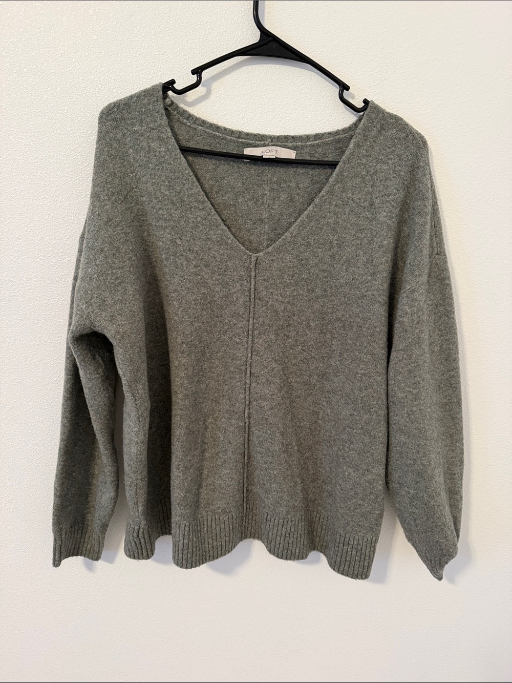 LOFT Olive Grey V-Neck Pullover Sweater